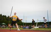 7 July 2019; Conor Cusack of Lake District Athletics, Co. Mayo, competing in the U18 Boys Javelin during the Irish Life Health Juvenile Track and Field Championships Tullamore Harriers Stadium, Tullamore in Offaly. Photo by Eóin Noonan/Sportsfile