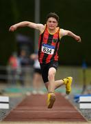 7 July 2019; Dillon Ryan of Moycarkey Coolcroo A.C., Co. Tipperary, competing in the U17 Boys Triple Jump during the Irish Life Health Juvenile Track and Field Championships Tullamore Harriers Stadium, Tullamore in Offaly. Photo by Eóin Noonan/Sportsfile