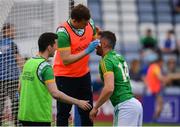 7 July 2019; Mickey Newman of Meath receives medical attention after colliding with the post when scoring his sides second goal during the GAA Football All-Ireland Senior Championship Round 4 match between Meath and Clare at O’Moore Park in Portlaoise, Laois. Photo by Sam Barnes/Sportsfile