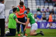 7 July 2019; Mickey Newman of Meath receives medical attention after colliding with the post when scoring his sides second goal during the GAA Football All-Ireland Senior Championship Round 4 match between Meath and Clare at O’Moore Park in Portlaoise, Laois. Photo by Sam Barnes/Sportsfile