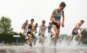 7 July 2019; Athletes competing in the U18 Boys 3000m Steeplechase during the Irish Life Health Juvenile Track and Field Championships Tullamore Harriers Stadium, Tullamore in Offaly. Photo by Eóin Noonan/Sportsfile