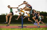 7 July 2019; Athletes competing in the U18 Boys 3000m Steeplechase during the Irish Life Health Juvenile Track and Field Championships Tullamore Harriers Stadium, Tullamore in Offaly. Photo by Eóin Noonan/Sportsfile