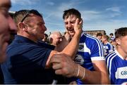 7 July 2019; Ryan Mullaney of Laois celebrates with supporters following the GAA Hurling All-Ireland Senior Championship preliminary round quarter-final match between Laois and Dublin at O’Moore Park in Portlaoise, Laois. Photo by Sam Barnes/Sportsfile