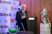 8 July 2019; MC Con Murphy speaking during the Extra.ie FAI Cup First Round Draw at Aviva Stadium in Dublin. Photo by Sam Barnes/Sportsfile