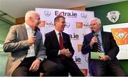 8 July 2019; Gavin Dykes, Former Sligo Rovers Captain, left, Stephen Kenny, Republic of Ireland U21 Manager, centre, and MC Con Murphy, right, take part in a Q and A during the Extra.ie FAI Cup First Round Draw at Aviva Stadium in Dublin. Photo by Sam Barnes/Sportsfile