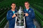 8 July 2019; James Lee and Thomas Hyland of Crumlin United FC pictured with the cup during the Extra.ie FAI Cup First Round Draw at Aviva Stadium in Dublin. Photo by Sam Barnes/Sportsfile