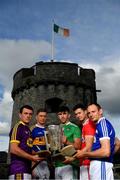 9 July 2019; In attendance at the GAA Hurling All Ireland Senior Championship Series National Launch at King John's Castle in Limerick are, from left, Kevin Foley of Wexford, Brendan Maher of Tipperary, Aaron Gillane of Limerick, Seamus Harnedy of Cork and Joe Phelan of Laois. Photo by Brendan Moran/Sportsfile