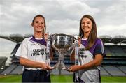 9 July 2019; #FollowOurJourney: The journey to Croke Park for the participating contenders in the 2019 TG4 Ladies Football Championships begins on Saturday, 13 July. Senior Champions Dublin will feature on a LIVE TG4 double-bill when they take on Munster runners-up Waterford, while Connacht Champions Galway are up against Kerry. 17 Championship games will be broadcast exclusively on TG4 throughout the summer, with the Senior and Intermediate championships to be played once again on a round-robin basis. You can follow the journey of all 32 teams involved in the Senior, Intermediate and Junior Championships, as they aim to make it Croke Park for TG4 All-Ireland Finals Sunday on 15 September. A number of top inter-county stars travelled to the spectacular Ballynahinch Castle Hotel in county Galway to mark the beginning of the TG4 All-Ireland series. Pictured are Emma Jane Gervin of Tyrone and Niamh Kelly of Mayo with the Brendan Martin Cup at the launch at Croke Park in Dublin. #ProperFan. Photo by Eóin Noonan/Sportsfile