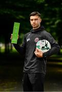 9 July 2019; Danny Mandroiu of Bohemians pictured with his SSE Airtricity/SWAI Player of the Month Award for June 2019 at Ellenfield Park, Whitehall, Dublin. Photo by Sam Barnes/Sportsfile