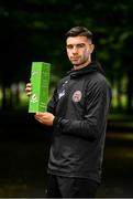 9 July 2019; Danny Mandroiu of Bohemians pictured with his SSE Airtricity/SWAI Player of the Month Award for June 2019 at Ellenfield Park, Whitehall, Dublin. Photo by Sam Barnes/Sportsfile