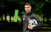 9 July 2019; Danny Mandroiu of Bohemians pictured with his SSE Airtricity/SWAI Player of the Month Award for June 2019 at Ellenfield Park, Whitehall, Dublin. Photo by Sam Barnes/Sportsfile