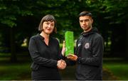 9 July 2019; Danny Mandroiu of Bohemians is presented with his SSE Airtricity/SWAI Player of the Month Award for June 2019 by Ruth Ryan, SSE Airtricity,  at Ellenfield Park, Whitehall, Dublin. Photo by Sam Barnes/Sportsfile
