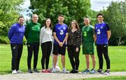 9 July 2019; Attendees, from left, Andy Reid, UEFA Pro Licence student, Ian Hill, FAI Development Officer, Colleen Fahey of Jigsaw, Robbie Keane, UEFA Pro Licence student, Rebecca Crowe of Jigsaw, James Scott, FAI Development Officer, and Keith Andrews, UEFA Pro Licence student, at a UEFA Pro Licence Course at Johnstown House in Enfield, Meath.       Photo by Piaras Ó Mídheach/Sportsfile