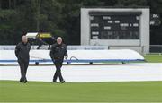10 July 2019; Umpires Mark Hawthorne, left, and Alan Neill during a pitch inspection before the T20 International match between Ireland and Zimbabwe at Stormont in Belfast. Photo by Piaras Ó Mídheach/Sportsfile