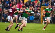 10 July 2019; John Gallagher of Mayo in action against Ben O'Connell, left, and Ross Mahon of Galway during the EirGrid Connacht GAA Football U20 Championship final match between Galway and Mayo at Tuam, Co. Galway. Photo by Sam Barnes/Sportsfile