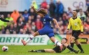 10 July 2019; Ethan Ampadu of Chelsea is tackled by Ryan Graydon of Bohemians during a friendly match between Bohemians and Chelsea at Dalymount Park in Dublin. Photo by Ramsey Cardy/Sportsfile