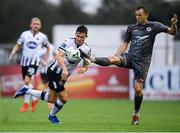 10 July 2019; Jamie McGrath of Dundalk in action against Kriss Kárklins of Riga during the UEFA Champions League First Qualifying Round 1st Leg match between Dundalk and Riga at Oriel Park in Dundalk, Co Louth. Photo by Eóin Noonan/Sportsfile