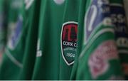 11 July 2019; A detailed view of a Cork City jersey hanging in the dressing room ahead of the UEFA Europa League First Qualifying Round 1st Leg match between Cork City and  Progres Niederkorn at Turners Cross in Cork. Photo by Eóin Noonan/Sportsfile
