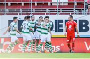 11 July 2019; Roberto Lopes of Shamrock Rovers celebrates his goal with team mates during the UEFA Europa League First Qualifying Round 1st Leg match between SK Brann and Shamrock Rovers at Brann Stadion, Bergen, Norway. Photo by Bjorn Erik Nesse/Sportsfile.