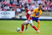 11 July 2019; Michael Drennan of St Patricks Athletic in action against Kasper Larsen of IFK Norrköping during the UEFA Europa League First Qualifying Round 1st Leg match between St Patrick's Athletic and IFK Norrköping at Richmond Park in Inchicore, Dublin. Photo by Sam Barnes/Sportsfile