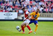 11 July 2019; Michael Drennan of St Patricks Athletic in action against Kasper Larsen of IFK Norrköping during the UEFA Europa League First Qualifying Round 1st Leg match between St Patrick's Athletic and IFK Norrköping at Richmond Park in Inchicore, Dublin. Photo by Sam Barnes/Sportsfile