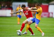 11 July 2019; Rhys McCabe of St Patricks Athletic in action against Simon Thern of IFK Norrköping during the UEFA Europa League First Qualifying Round 1st Leg match between St Patrick's Athletic and IFK Norrköping at Richmond Park in Inchicore, Dublin. Photo by Sam Barnes/Sportsfile