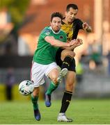 11 July 2019; Gearóid Morrissey of Cork City is tackled by Christian Silaj of Progrès Niederkorn during the UEFA Europa League First Qualifying Round 1st Leg match between Cork City and Progres Niederkorn at Turners Cross in Cork. Photo by Eóin Noonan/Sportsfile