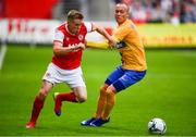 11 July 2019; Simon Madden of St Patricks Athletic in action against Gudmundur Thórarinsson of IFK Norrköping during the UEFA Europa League First Qualifying Round 1st Leg match between St Patrick's Athletic and IFK Norrköping at Richmond Park in Inchicore, Dublin. Photo by Sam Barnes/Sportsfile