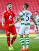 11 July 2019; Gilli Rolantsson of SK Brann  and Lee Grace of Shamrock Rovers following the UEFA Europa League First Qualifying Round 1st Leg match between SK Brann and Shamrock Rovers at Brann Stadion, Bergen, Norway. Photo by Bjorn Erik Nesse/Sportsfile.