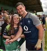 12 July 2019; Jonathan Sexton with Charlotte O'Grady, from Oranmore, Co Galway, after an Ireland Rugby open training session at the Sportsground in Galway. Photo by Matt Browne/Sportsfile