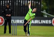 12 June 2019; Gareth Delany of Ireland bowling during the 2nd T20 Cricket International match between Ireland and Zimbabwe at Bready Cricket Club in Magheramason, Co. Tyrone. Photo by Oliver McVeigh/Sportsfile