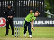 12 June 2019; Shane Getkate of Ireland bowling during the 2nd T20 Cricket International match between Ireland and Zimbabwe at Bready Cricket Club in Magheramason, Co. Tyrone. Photo by Oliver McVeigh/Sportsfile
