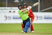 12 June 2019; Paul Stirling of Ireland hitting a six during the 2nd T20 Cricket International match between Ireland and Zimbabwe at Bready Cricket Club in Magheramason, Co. Tyrone. Photo by Oliver McVeigh/Sportsfile