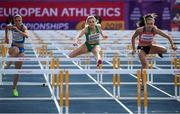 12 July 2019; Sarah Quinn of Ireland competes in the women's 100m hurdles during day two of the European U23 Athletics Championships at the Gunder Hägg Stadium in Gävle, Sweden. Photo by Giancarlo Colombo/Sportsfile