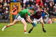 10 July 2019; Aaron McDonnell of Mayo in action against Liam Boyle of Galway during the EirGrid Connacht GAA Football U20 Championship final match between Galway and Mayo at Tuam, Co. Galway. Photo by Sam Barnes/Sportsfile