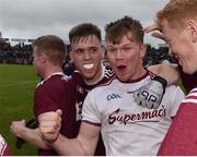 10 July 2019; Oran Burke, centre, and Darragh Silke of Galway, left, celebrate following the EirGrid Connacht GAA Football U20 Championship final match between Galway and Mayo at Tuam, Co. Galway. Photo by Sam Barnes/Sportsfile