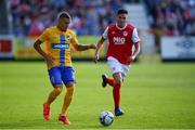 11 July 2019; Jordan Larsson of IFK Norrköping in action against Kevin Toner of St Patricks Athletic during the UEFA Europa League First Qualifying Round 1st Leg match between St Patrick's Athletic and IFK Norrköping at Richmond Park in Inchicore, Dublin.