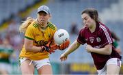 13 July 2019; Kerry goalkeeper Laura Fitzgerald in action against Leanne Coen of Galway during the TG4 All-Ireland Ladies Football Senior Championship Group 3 Round 1 match between Galway and Kerry at O'Moore Park in Portlaoise, Laois. Photo by Piaras Ó Mídheach/Sportsfile