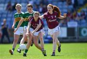 13 July 2019; Danielle O'Leary of Kerry shoots under pressure from Sinéad Burke, centre, and Sarah Lynch of Galway during the TG4 All-Ireland Ladies Football Senior Championship Group 3 Round 1 match between Galway and Kerry at O'Moore Park in Portlaoise, Laois. Photo by Piaras Ó Mídheach/Sportsfile