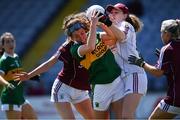 13 July 2019; Emma Dineen of Kerry in action against Áine McDonagh, left, and Dearbhla Gowerr of Galway during the TG4 All-Ireland Ladies Football Senior Championship Group 3 Round 1 match between Galway and Kerry at O'Moore Park in Portlaoise, Laois. Photo by Piaras Ó Mídheach/Sportsfile