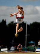 13 July 2019; Conor Hoade of Galway City Harriers A.C. Co. Galway competing in the Long Jump during day two of the Irish Life Health National Juvenile Outdoor Championships at Tullamore Harriers Stadium in Tullamore, Co. Offaly.   Photo by Eóin Noonan/Sportsfile