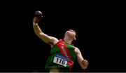 13 July 2019; Adam Sheridan of Westport A.C. Co. Mayo competing in the Shotput during day two of the Irish Life Health National Juvenile Outdoor Championships at Tullamore Harriers Stadium in Tullamore, Co. Offaly.   Photo by Eóin Noonan/Sportsfile