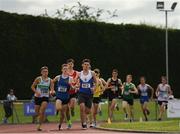 13 July 2019; Athletes competing in the boys u18 3000m during day two of the Irish Life Health National Juvenile Outdoor Championships at Tullamore Harriers Stadium in Tullamore, Co. Offaly.   Photo by Eóin Noonan/Sportsfile