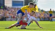 13 July 2019; Peter Harte of Tyrone is tackled by Conor Daly of Roscommon during the GAA Football All-Ireland Senior Championship Quarter-Final Group 2 Phase 1 match between Roscommon and Tyrone at Dr Hyde Park in Roscommon. Photo by Brendan Moran/Sportsfile