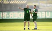 13 July 2019; Republic of Ireland head coach Tom Mohan and assistant coach Mick Neville, left, during a training session prior to the start of the 2019 UEFA European U19 Championships at the FFA Technical Centre in Yerevan, Armenia. Photo by Stephen McCarthy/Sportsfile