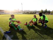 13 July 2019; Republic of Ireland players, from left, Andrew Omobamidele, Tyreik Wright and Festy Ebosele during a training session prior to the start of the 2019 UEFA European U19 Championships at the FFA Technical Centre in Yerevan, Armenia. Photo by Stephen McCarthy/Sportsfile