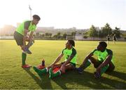 13 July 2019; Republic of Ireland players, from left, Andrew Omobamidele, Tyreik Wright and Festy Ebosele during a training session prior to the start of the 2019 UEFA European U19 Championships at the FFA Technical Centre in Yerevan, Armenia. Photo by Stephen McCarthy/Sportsfile