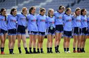 13 July 2019; Dublin players stand for Amhrán na bhFiann before the TG4 All-Ireland Ladies Football Senior Championship Group 2 Round 1 match between Dublin and Waterford at O'Moore Park in Portlaoise, Laois. Photo by Piaras Ó Mídheach/Sportsfile