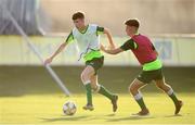 13 July 2019; Conor Grant, left, and Niall Morahan during a Republic of Ireland training session prior to the start of the 2019 UEFA European U19 Championships at the FFA Technical Centre in Yerevan, Armenia. Photo by Stephen McCarthy/Sportsfile