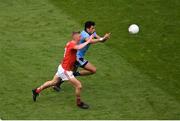 13 July 2019; Cian O’Sullivan of Dublin in action against Seán White of Cork during the GAA Football All-Ireland Senior Championship Quarter-Final Group 2 Phase 1 match between Dublin and Cork at Croke Park in Dublin. Photo by Daire Brennan/Sportsfile